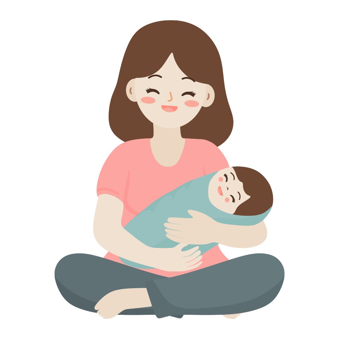 Mothers-group_stock-photo Graphic of mother sitting cross-legged holding a baby in her arms